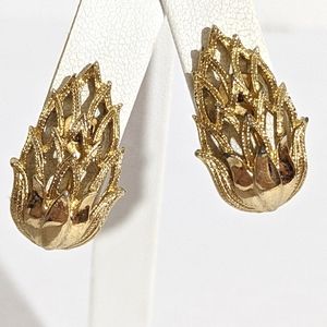 Vintage Brushed Gold Signed Coro Clip Earrings